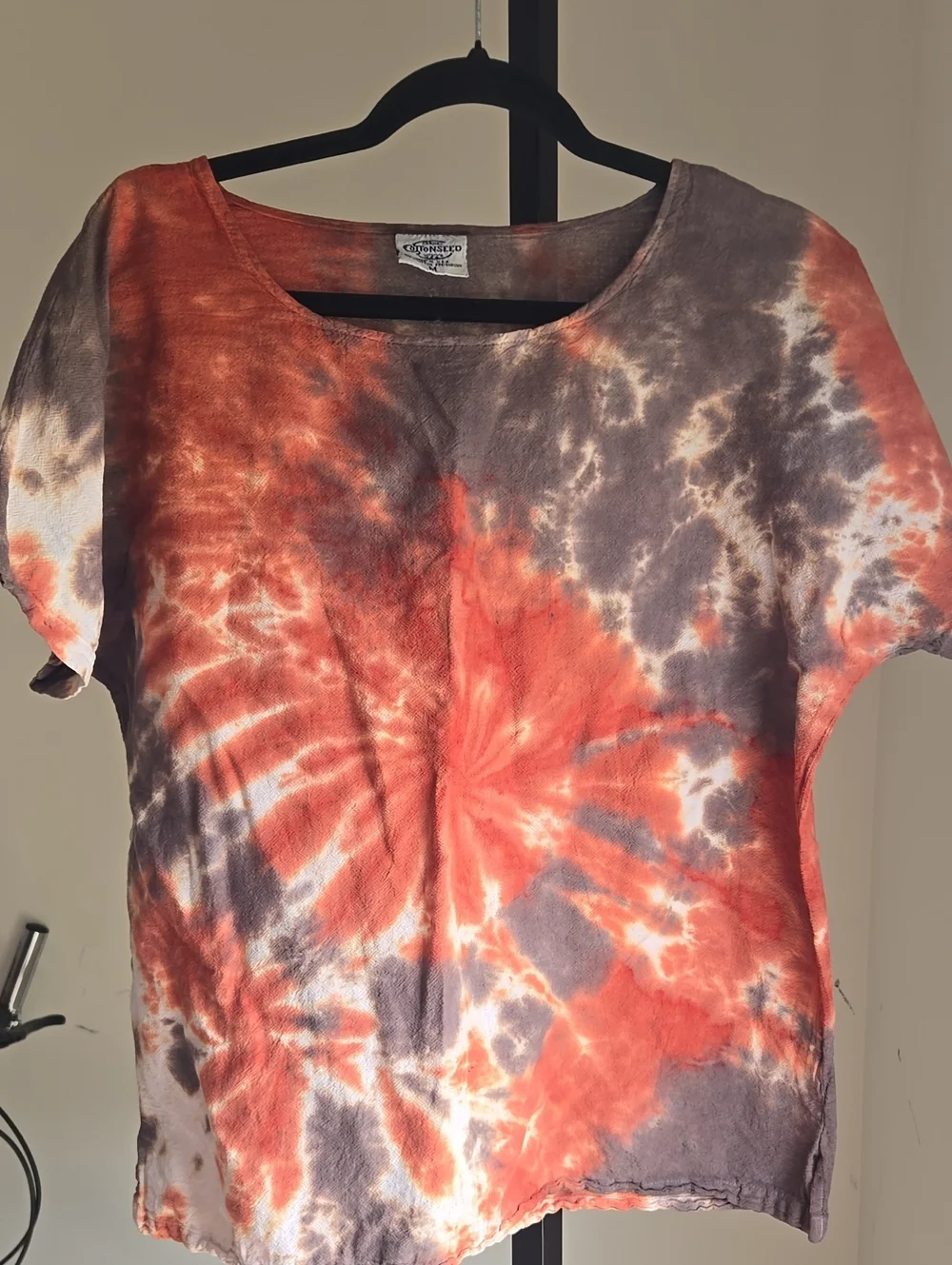 Tie-Dye Short Sleeve Scoop Neck Top - Orange & Brown Hand Dyed Size: Medium